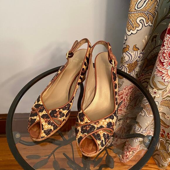 Stuart Weitzman animal print peep toe cork wedge shoes - Picture 14 of 14